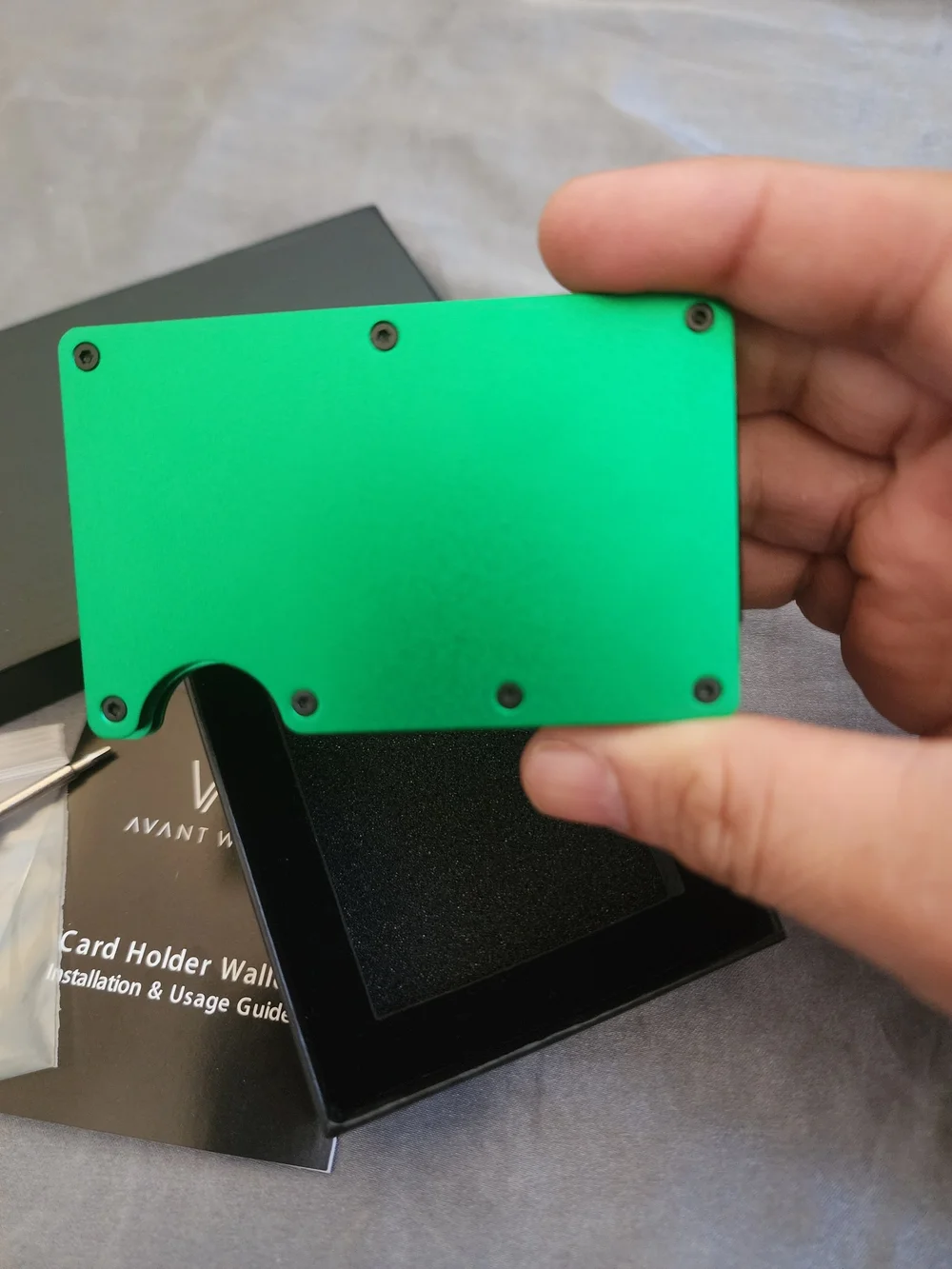 Avant Wood -Metallic Green Card Holder- with Metalic Clip For Extra Storage- NIB